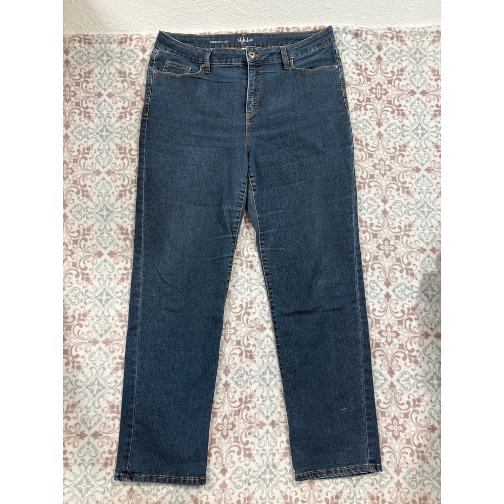 Style & Co Womens Straight Leg Jeans Size 16 Medium Wash Blue Denim Stretch